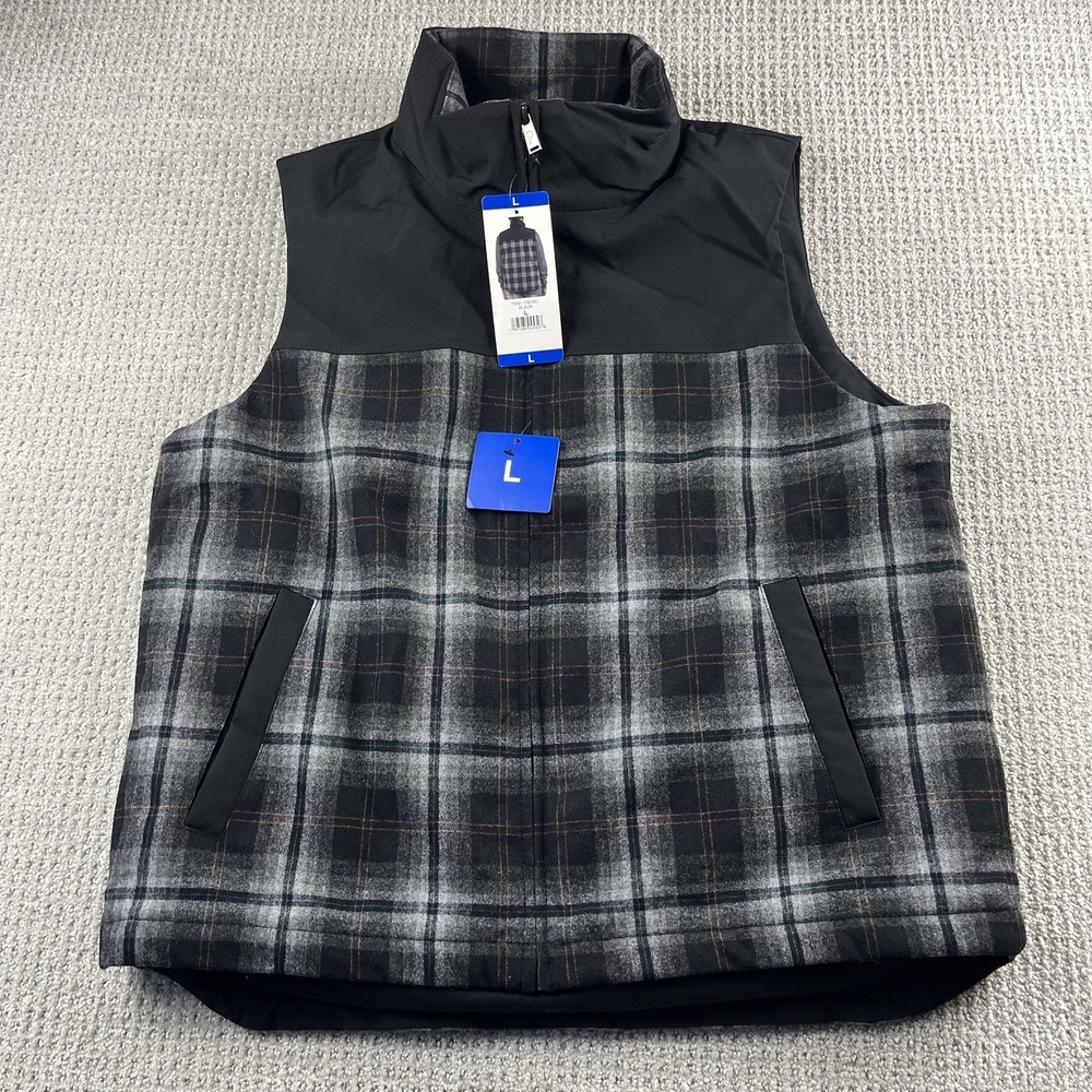 Pendleton Vest Mens Large Black Plaid Wool Blend Quilted Full Zip Insulated NWT